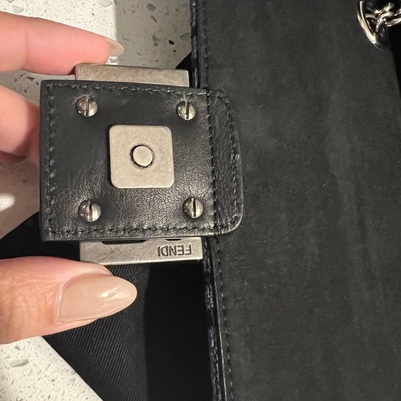 NEW Fendi Baguette Chain Midi Dark blue black FF tapestry bag silver hardware - Picture 8 of 15